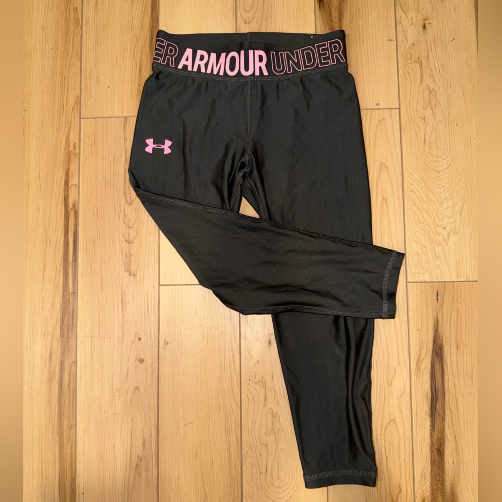 Under Armour Dark Gray Kids' Leggings with Pink Logo